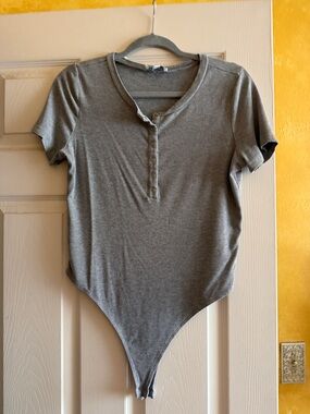 Grace and Lace Gray Short-Sleeve Henley Bodysuit - Women